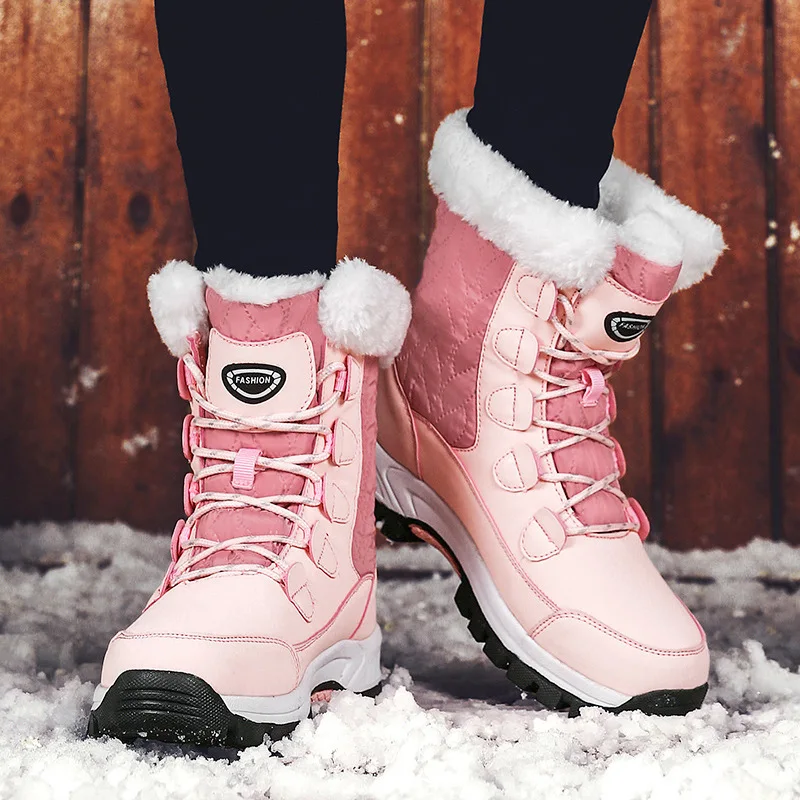

New Fashion Pu Leather Women Snow Boots Winter Warm Plush Women's Boots Waterproof Ankle Boots Flat Shoes 36-42 Botas Mujer