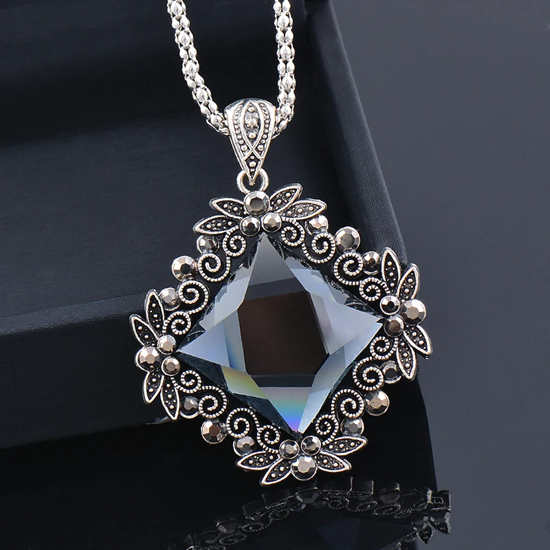 KIOOZOL винтажное Большое Квадратное однотонное темно-синее длинное ожерелье с