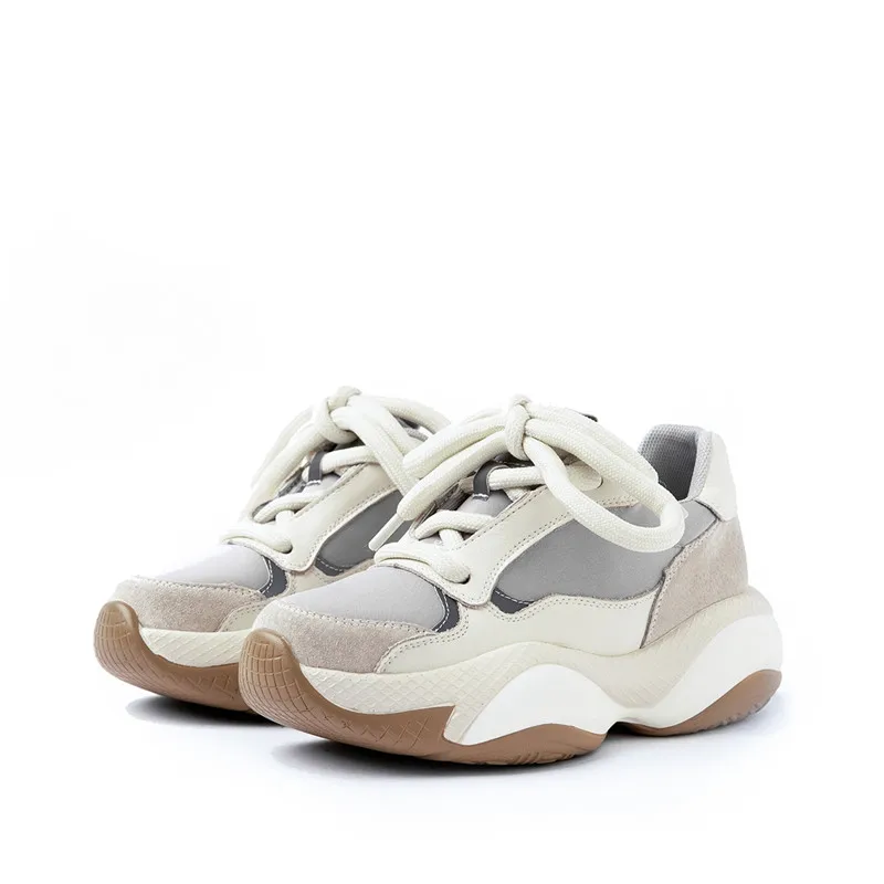 gray ASUMER/Размеры 35-40; Новые Модные женские повседневные кроссовки на плоской подошве; обувь из натуральной кожи на шнуровке; женская обувь на плоской платформе с круглым носком - Цвет: gray