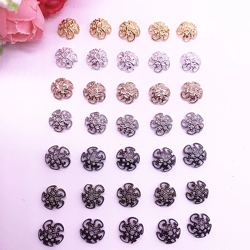 

150pcs/lot 8/10mm Silver Gold Plated Hollow Flower Petal End Spacer Beads Caps Charms Bead For Jewelry Making Accessories