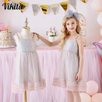 vikita girls dress summer girls sling dresses children elegant birthday party prom vestidos toddlers lace tulle princess dress