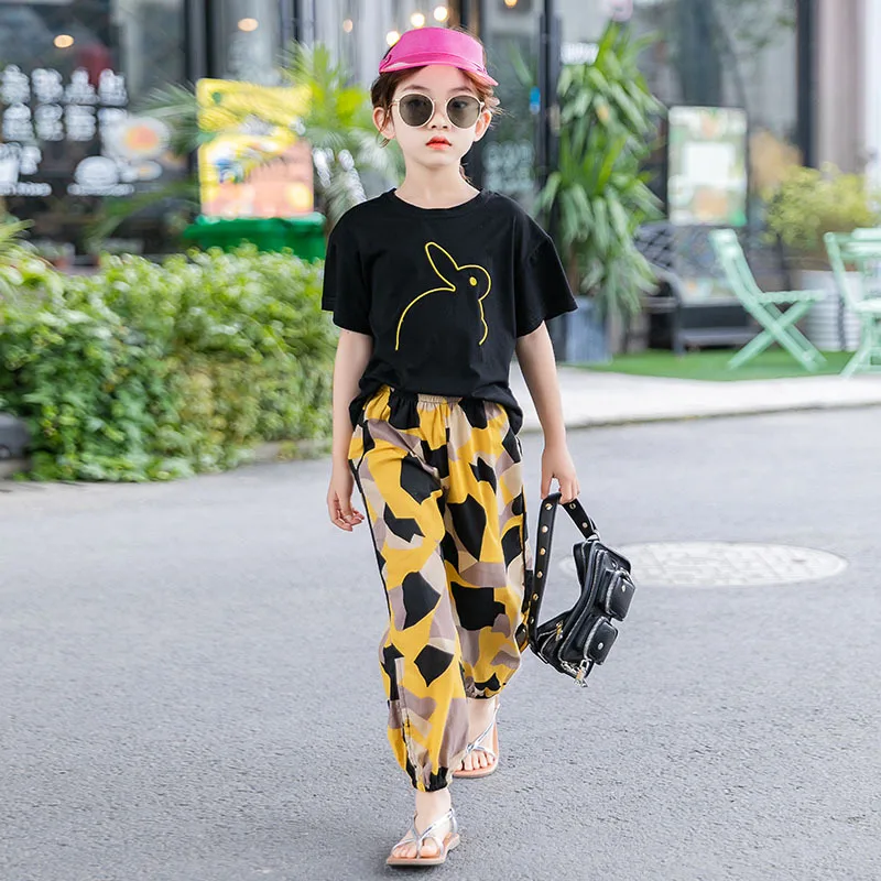 

Clothes for Girls Rabbit Top + Geometrical Shorts 2PCS Set Costume for Girls Teenage 6 8 10 12 13 14 Year Kids Summer Clothes