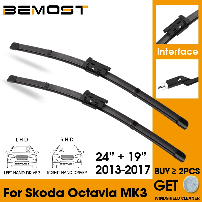 

Car Wiper Blade Front Window Windshield Rubber Silicon Refill Wipers For Skoda OCTAVIA MK3 2013-2017 24"+19" Car Accessories