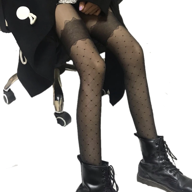 

AniLV JK School Student Retro Dot Stockings Women Sexy Black Diamond Grid Pantyhose Cosplay Costume