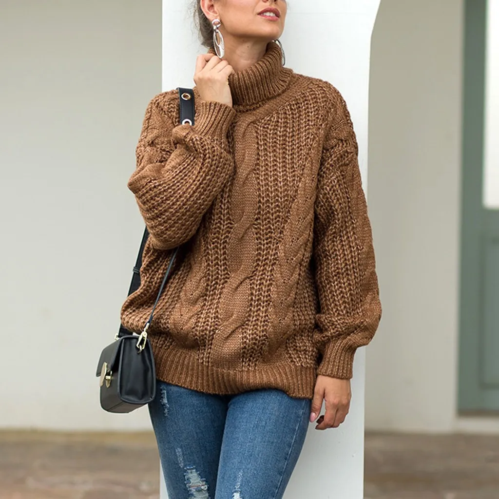 Повседневный свободный женский свитер с высоким воротом вязаные топы Осенние