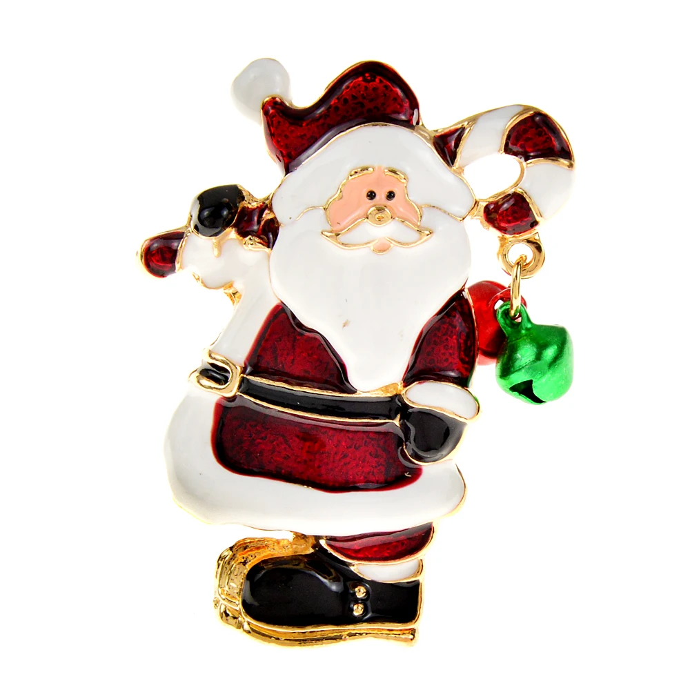 

CINDY XIANG Enamel Santa Claus Bells Brooch Christmas Pin Red Color Alloy Material Festival Jewelry