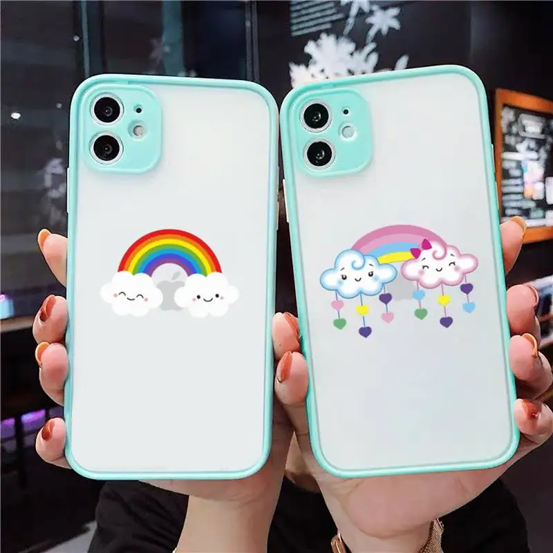 

Cartoon rainbow cloud cute Phone Cases Matte transparent For blue iPhone 12 Mini 11 Pro XR XS Max 7 8 Plus X Back Cover