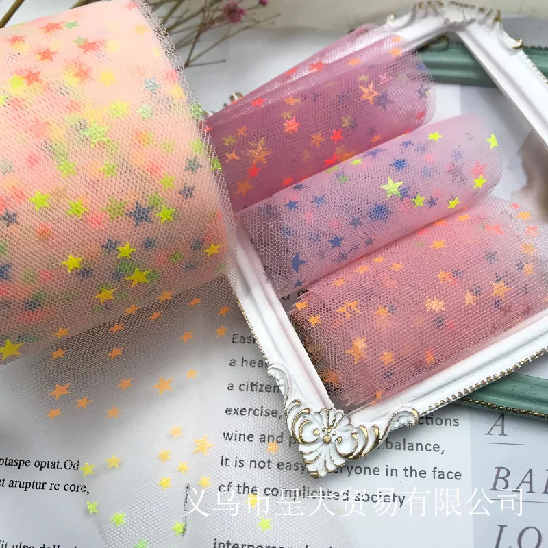 

5yards Colorful Star Printed Organza Stain Ribbon for DIY Hairwear Bowknot Gift Bouquet Wrapping Hat Clothing Decor Accessories