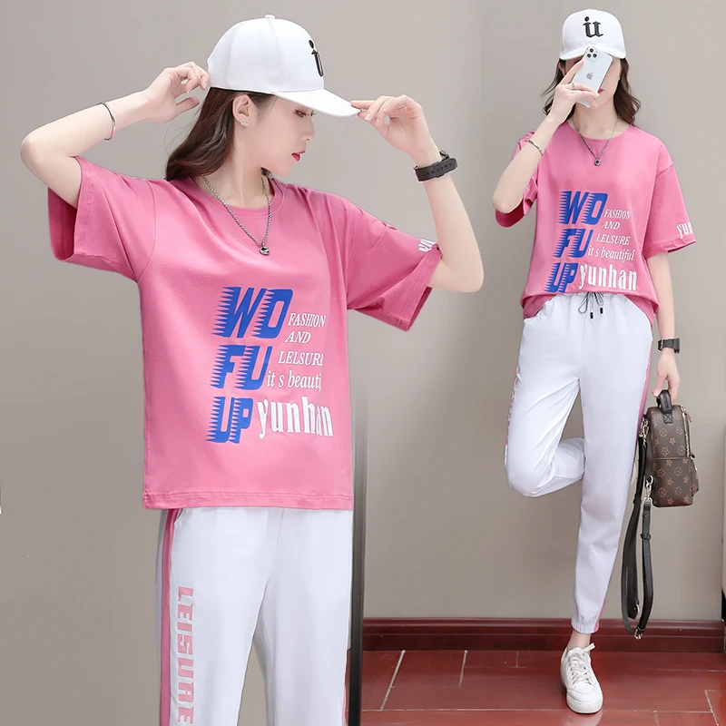 

Korean Leisure Sports Suit Women'S Summer New Youth Fashion Foreign Style Loose Age Reducing Thin Short Sleeve Two Piece Set