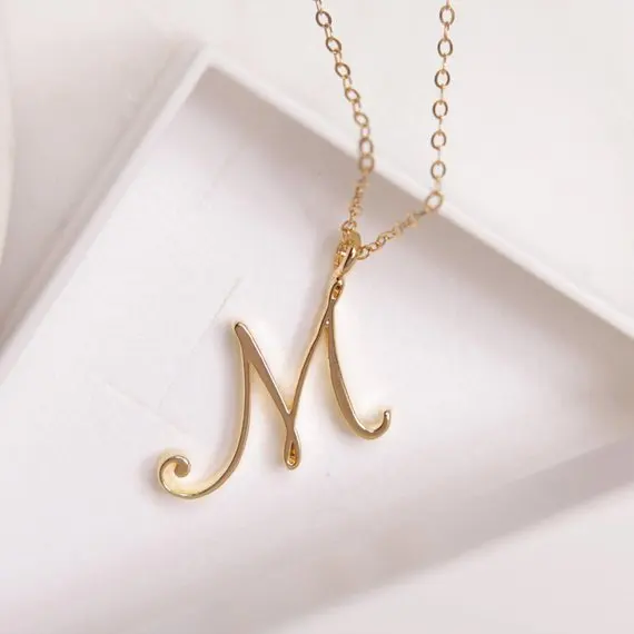 

Gift Cursive English letter name Sign M Monogram pendant chain necklace Initial alphabet friend family lucky necklace jewelry