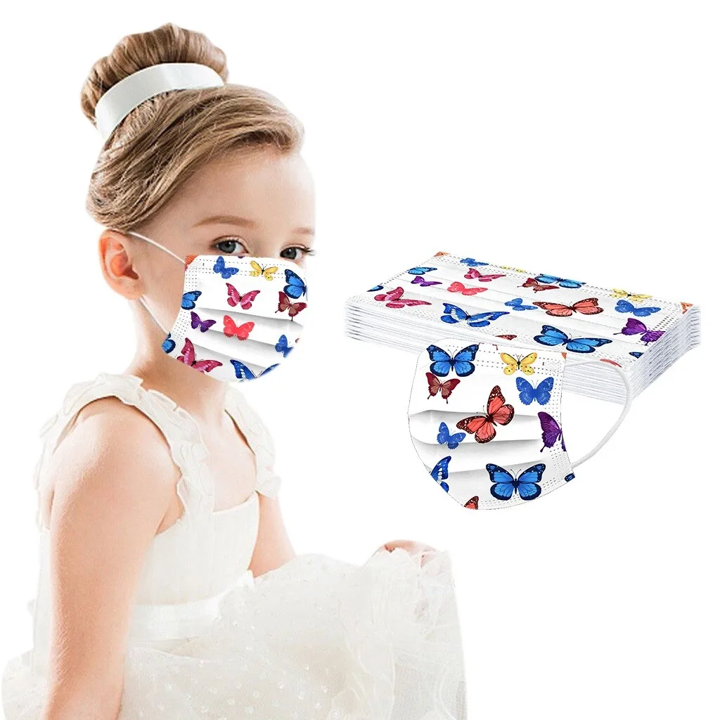 10 шт. одноразовые маски для лица с принтом бабочки из мультфильма детей 3 слоя