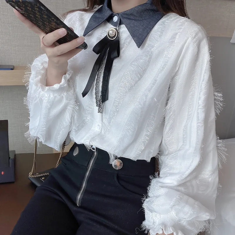 2020 Fashion Women Elegant Bow Tie White Blouses Chiffon Casual Shirt Office Ladies Tops School Blusas Female Clothing new |