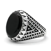 black agate ring for men 925 sterling silver natural stone punk vintage male women rings geometric turkey handmade jewelry gift