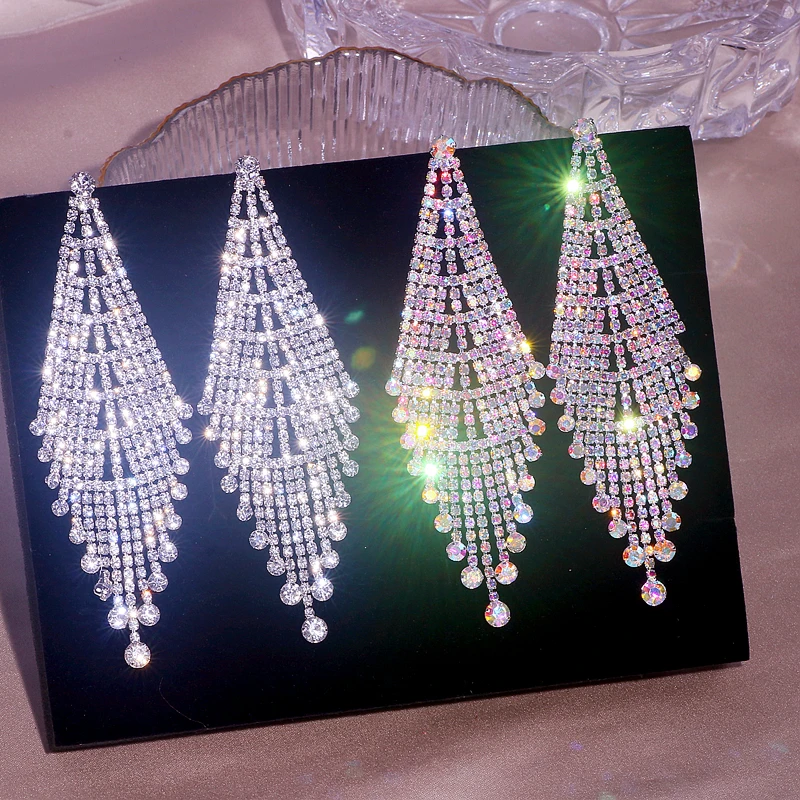 Классические Серьги с драгоценными камнями длинной кисточкой серьги свисающие