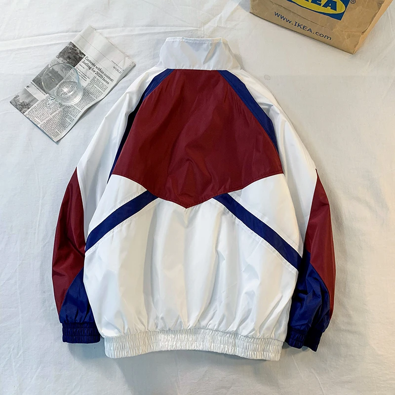 

Men Jacket Stitching Color Thin Summer Autumn Coat Male New Style Retro Streetwear Windbreakers Stand Collar Loose Jackets Men