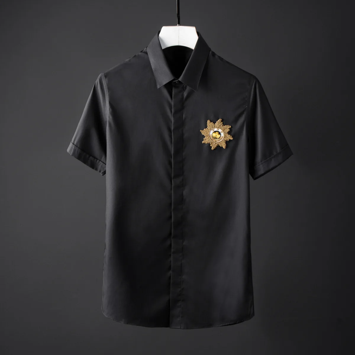 

2021 Summer Men Shirts Luxury Heronsbill Beading Short Sleeve Mens Dress Shirts Camisa Masculina Plus Size 4xl Slim Shirts Man