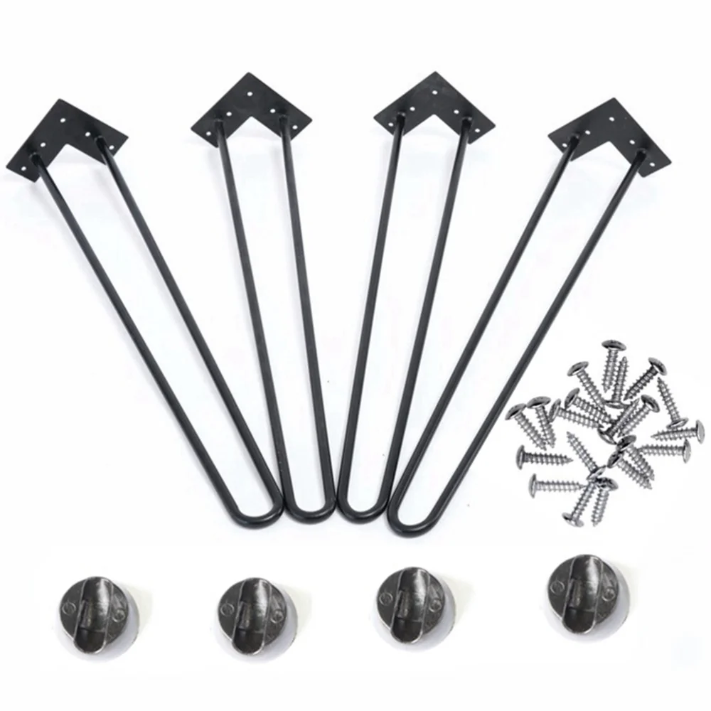 

4 Inch Size Simple Table Bracket Reinforced Metal Table Leg Set U-shaped Simple Style Table Legs(Black)