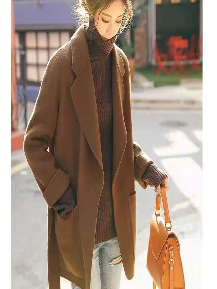 

Женское двустороннее кашемировое пальто, новое маленькое Короткое шерстяное пальто в стиле Хепберн на осень и зиму