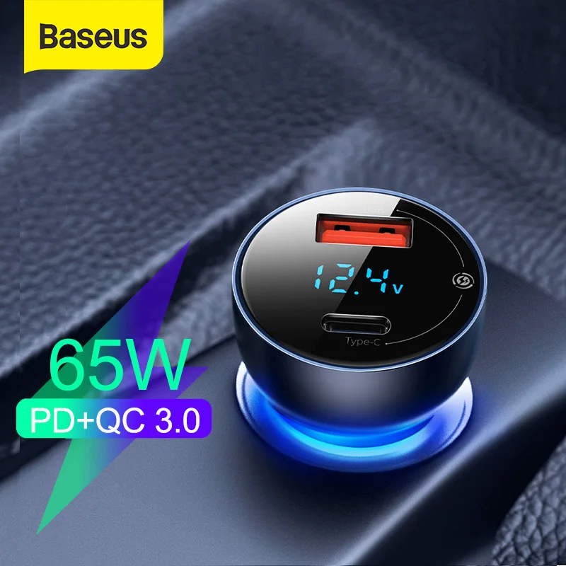 

Baseus 65W USB Car Charger Quick Charge 3.0 Car Charger For iPhone MacBook Samsung Laptop LED Display Fast Phone Charger