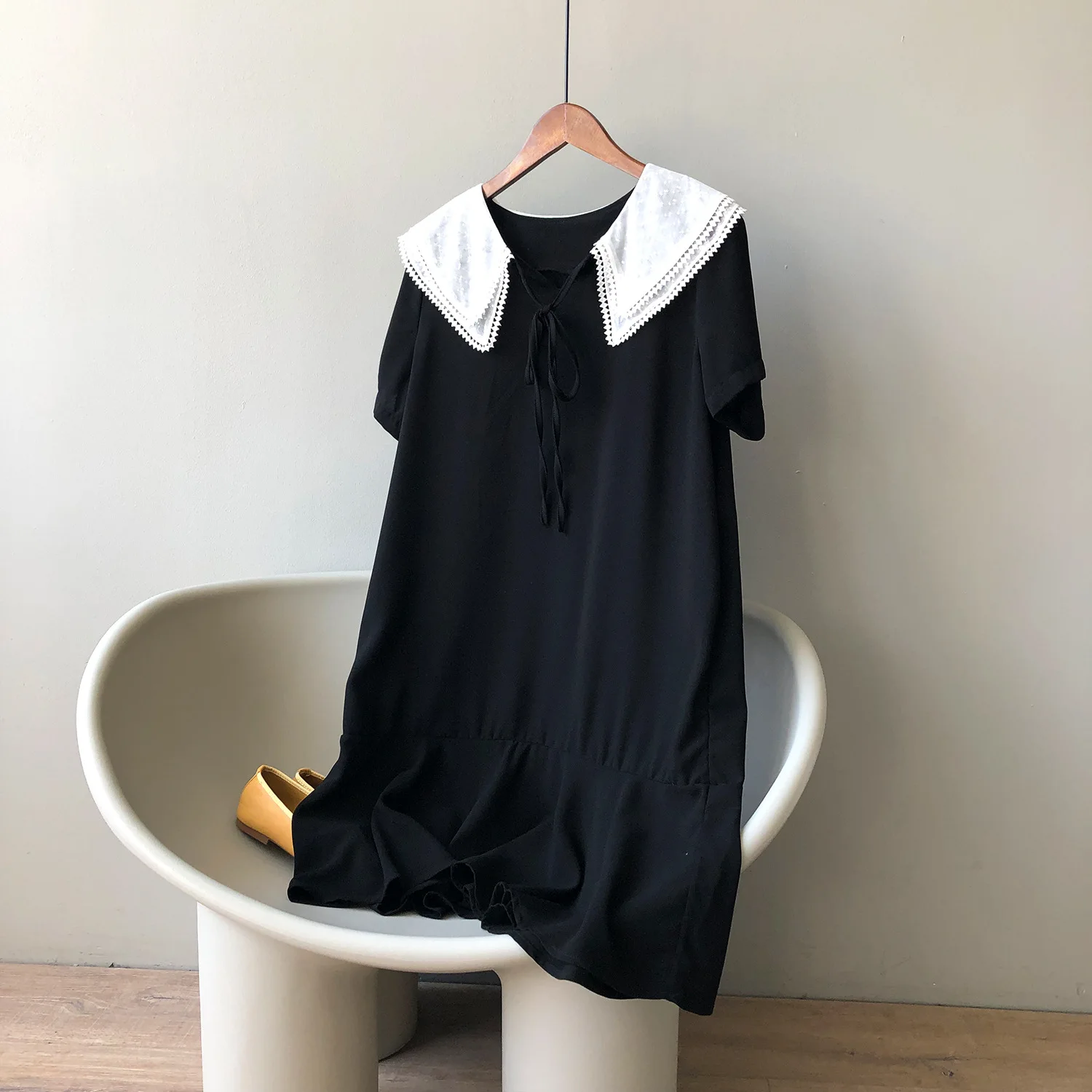 

CMAZ Peter Pan Collar Solid Summer Pullover Dress Loose Style Summer Mini Dress Women Elegant Dress 2021 2021 ZH01#