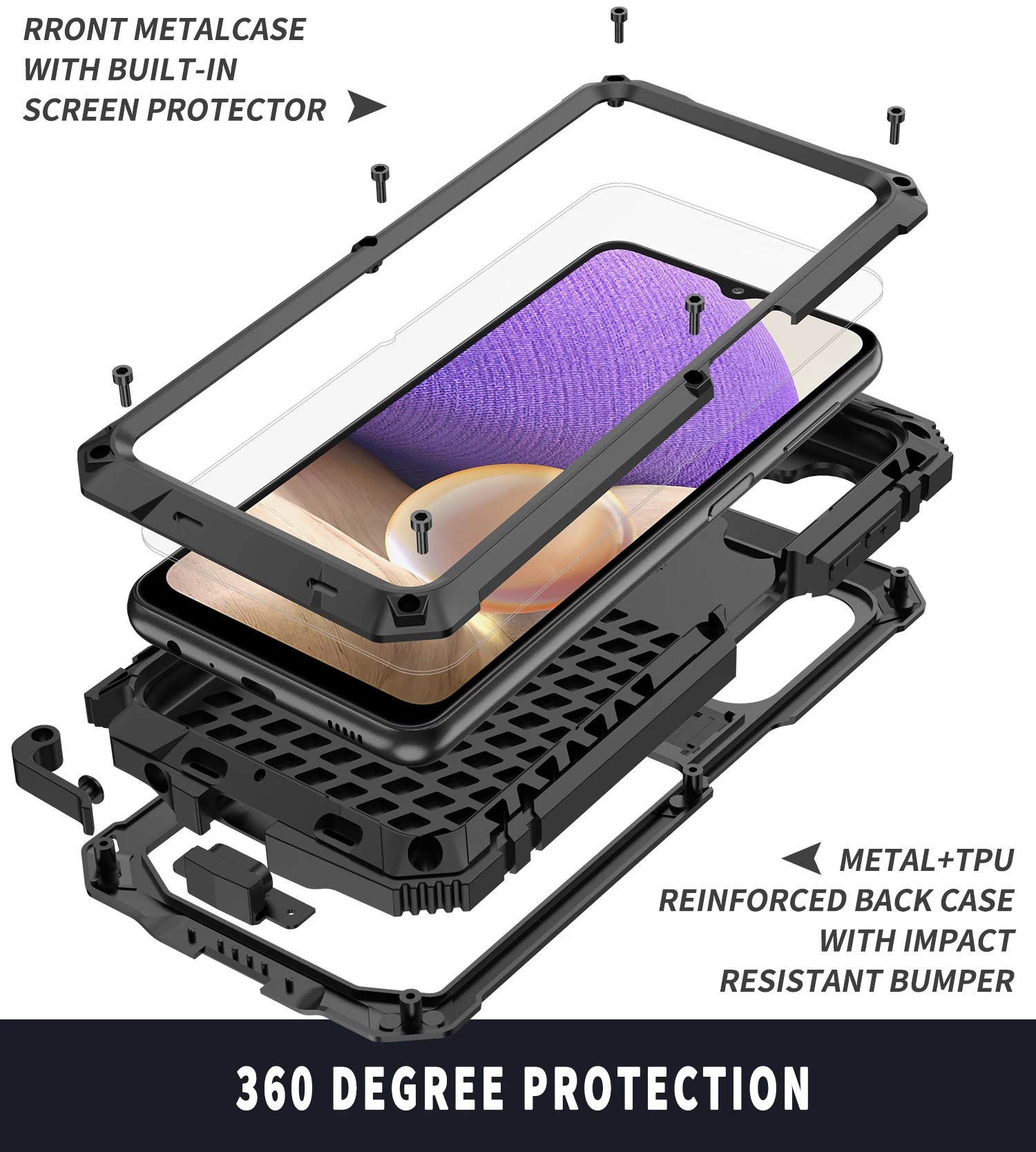 

R-Just Heavy Duty Armor Phone Case For Samsung Galaxy A32 Metal Aluminum Protective Case & Kickstand For Samsung Galaxy A32 5G