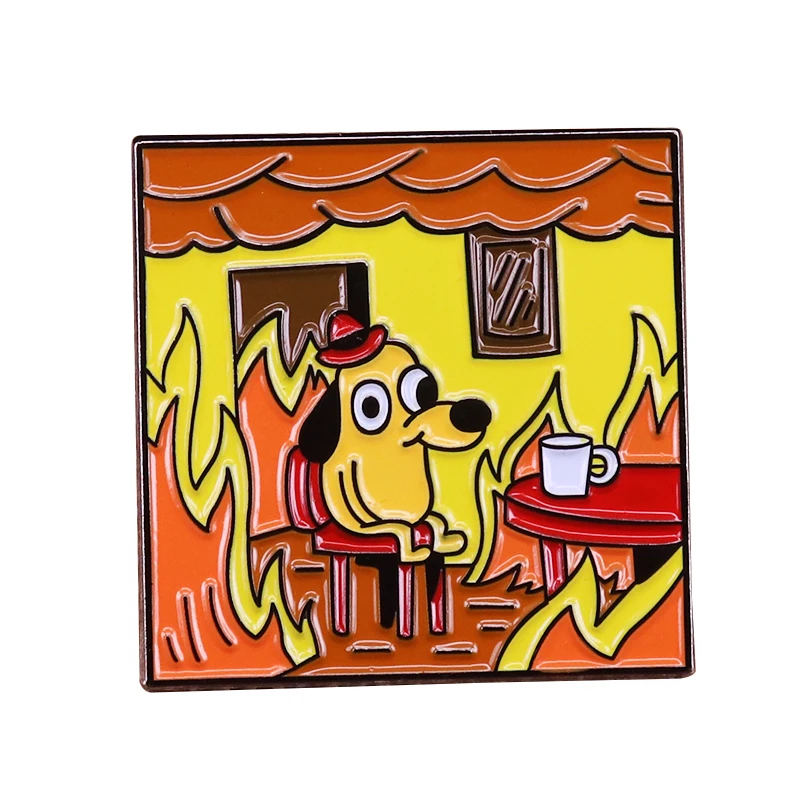 Это тонкая эмалированная булавка для собаки meme fire утопающая тревога уникальный