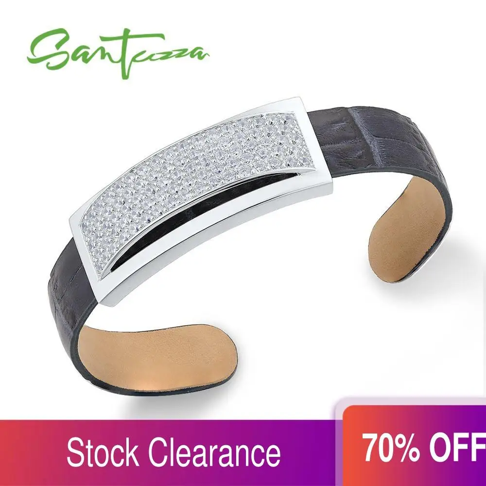 Женский и мужской браслет SANTUZZA серебряный регулируемый из натуральной кожи в