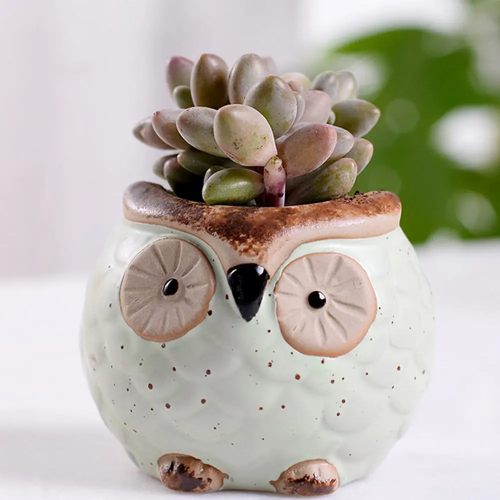 

3pcs Flower Pot Mini Ceramic Owl Succulent Pot Planter Creative Planter