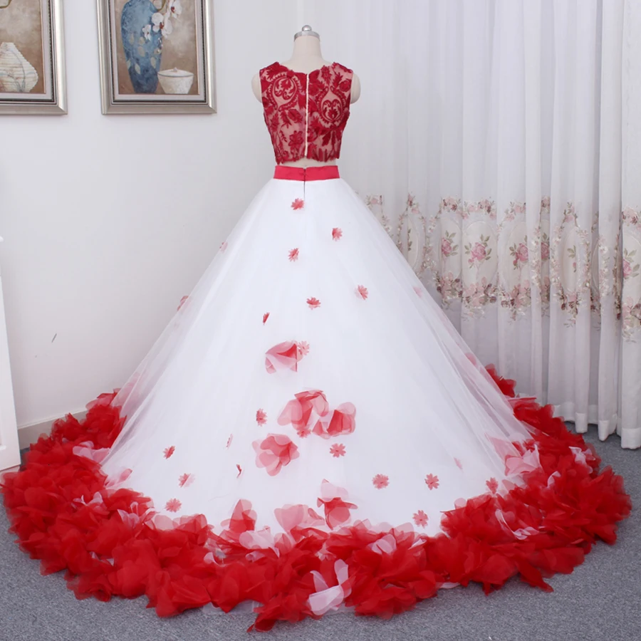 Bohemian Flower White Red Lace Tank Wedding Wedding Dresses Two Piece Beach Wedding Dresses Bridal Gown Romantic Button