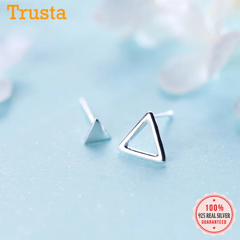 Женские Треугольные сережки гвоздики Trusta из 100% настоящего серебра 925 пробы