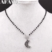 2022 moon black crystal stainless steel chain necklace for women silver color necklaces choker jewelry bijoux n4884s02