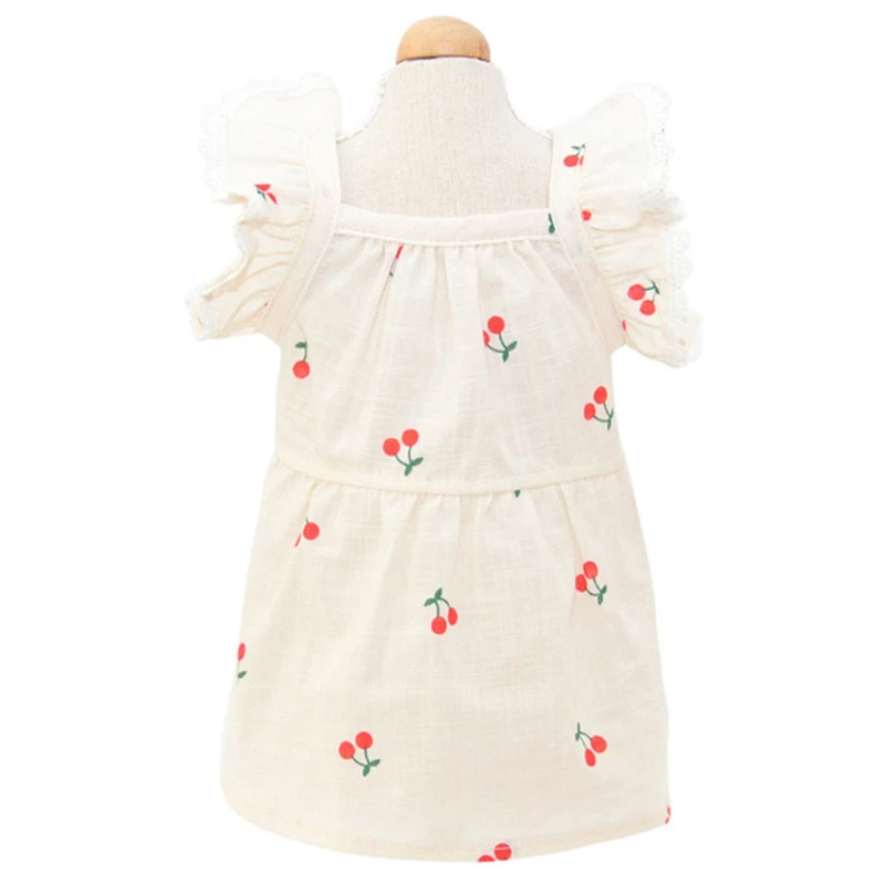 

Summer Cotton Dog Clothes Hat Pet Dress Small Medium Dogs Cherry Print Pet Dress Party Puppy Dog Accessories