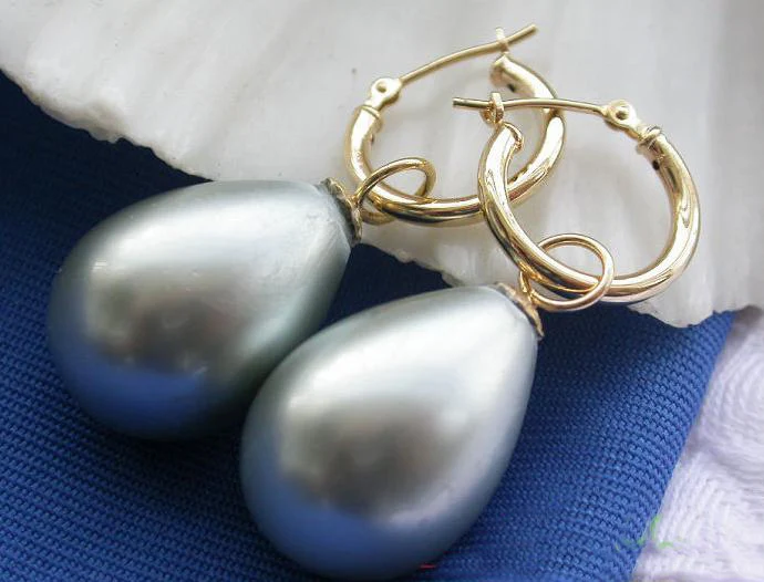 Unique Pearls jewellery Store 20mm Drip Gray South Sea Shell Pearl Dangle Earring Charming Women Gift Jewelry Fast Shipping | Украшения и
