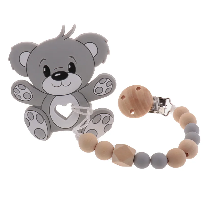 10pcs Silicone Bear Baby Teether Food Grade Infant Teething Pacifier Chain Accessories Rodent Pendant Newborn Toy BPA Free Koala