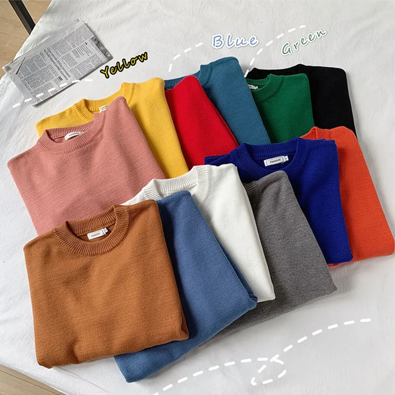 

Men Pullovers Solid Color Knitted Sweater Winter Thickening Warm Soft High Quality Fashion Casual Korean Style Vintage Chic Tops