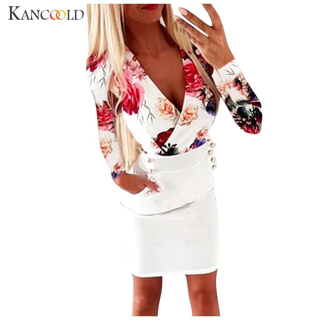 Женское платье с длинным рукавом KANCOOLD повседневное приталенное элегантное v