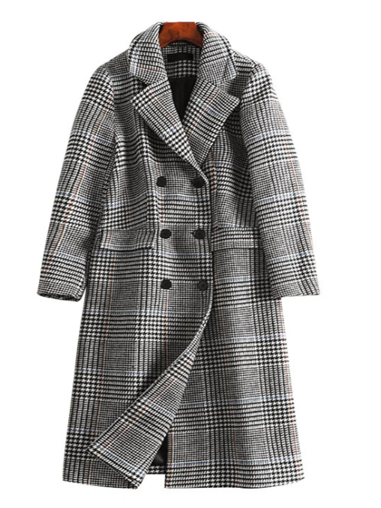 

Spring Women's Plus Size Coat Woolen Plaid Mid-Length Loose Fat Sister Clothing European And American Markets Free Shipping