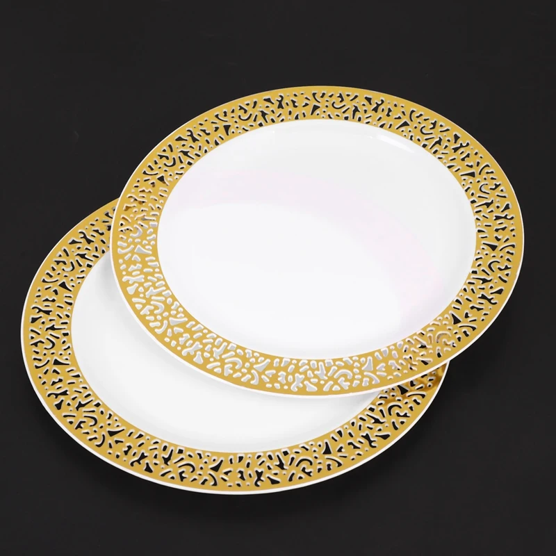 

Gold Disposable Plastic Plates -Lace Design Wedding Party Plastic Plates,Gold Lace Plates Salad/Dessert Plates 25Pack