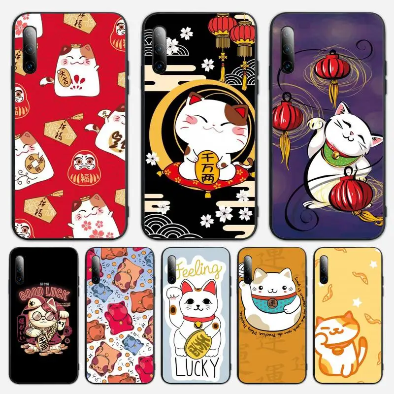 

Japanese cute lucky cat kawaii Phone Case For Huawei P Y Nova mate Y6 9 7 5 prime mate20 lite nova 3E 3I Cover Fundas Coque