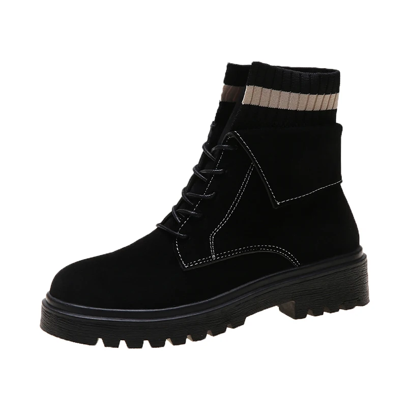 

Женские ботинки на шнуровке, однотонные Универсальные ботинки из флока с перекрестной шнуровкой и круглым носком на среднем каблуке, осень ...