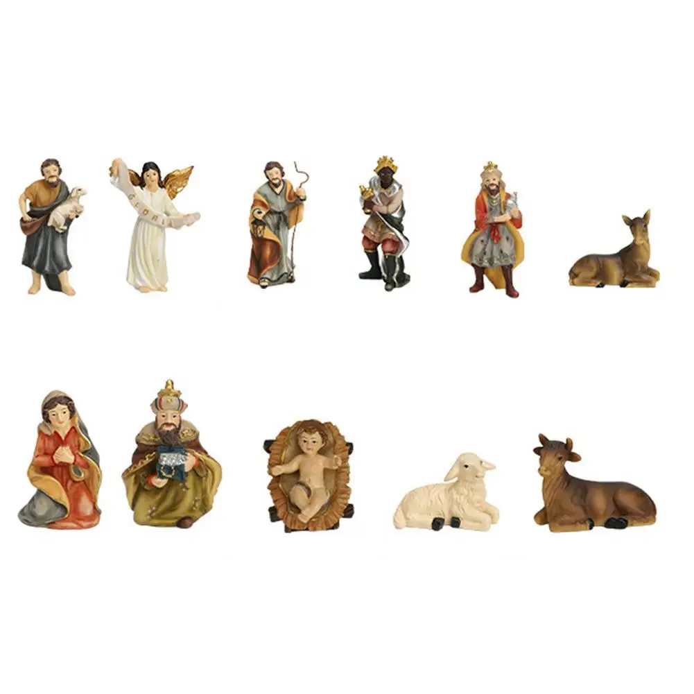 

Christmas Decorations Resin Nativity Scene Figurines Ornament Set Hand-Painted Sculpted Collectible Table Statues Decorations