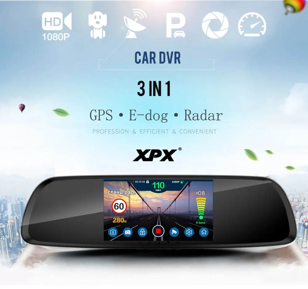 XPX G616-STR, Автомобильный видеорегистратор, зеркало, Dash cam, 3 в 1, автомобильная камера, радар, камера заднего вида, gps, 1080 P, зеркало заднего вида, Dashcam, Автомобильный видеорегистратор, 3 в 1