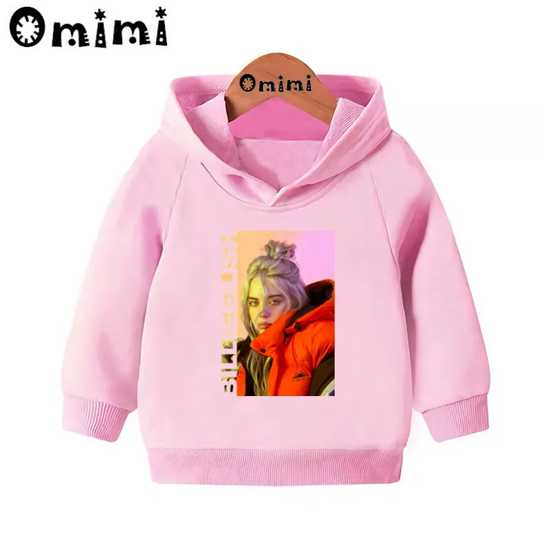 Детские толстовки с принтом Billie Eilish; Детские повседневные толстовки с капюшоном; пуловер для малышей; топы для маленьких девочек и мальчиков; осенняя одежда; KMT4569