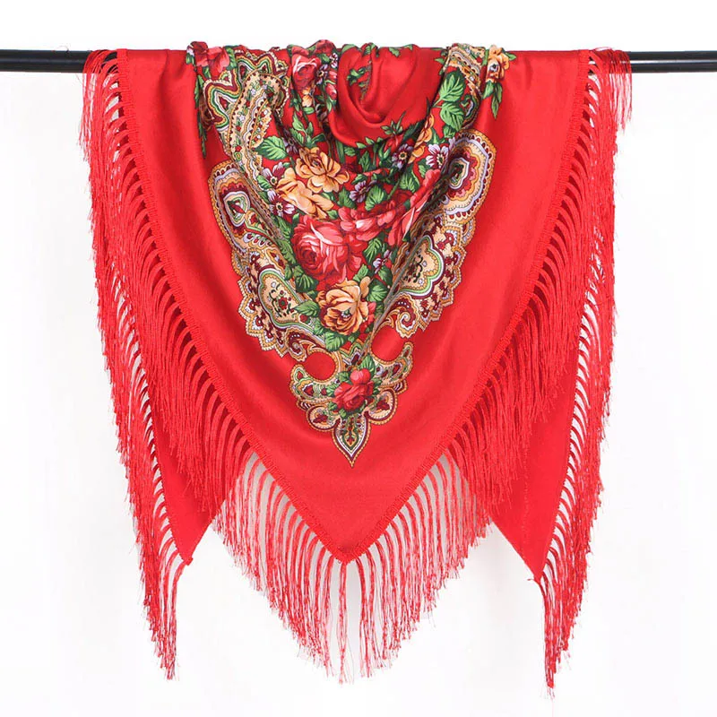 Новый брендовый Женский Национальный зимний теплый треугольный шарф с принтом