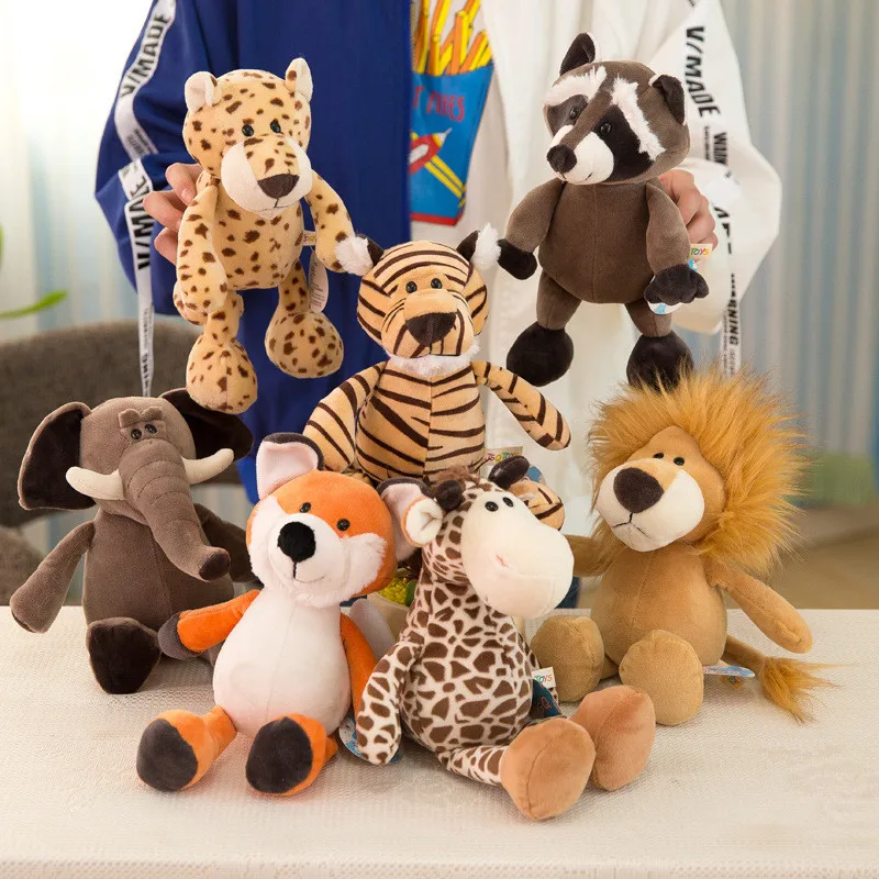 

25cm Cute Stuffed Animals Plush Toy Raccoon Elephant Giraffe Fox Lion Tiger Monkey Dog Plush Animal Toy For Kids Soft Doll Gifts