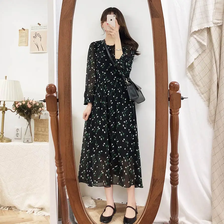 Женское шифоновое платье с длинным рукавом Повседневное в стиле бохо принтом