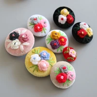 3pc diy flower button for clothing handmade crochet buttons sweater jacket retro embroidery flower decorative button for craft