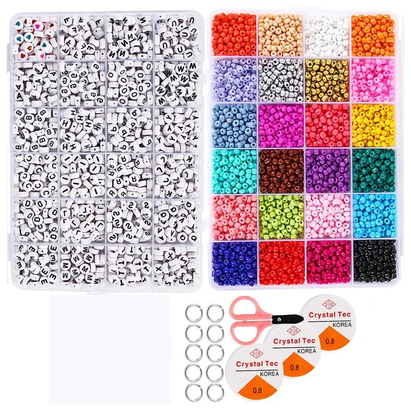 

5000Pcs 4mm Glass Seed Beads and Alphabet Letter Beads for Bracelets Jewelry Making and Crafts, Accessories DIY Material