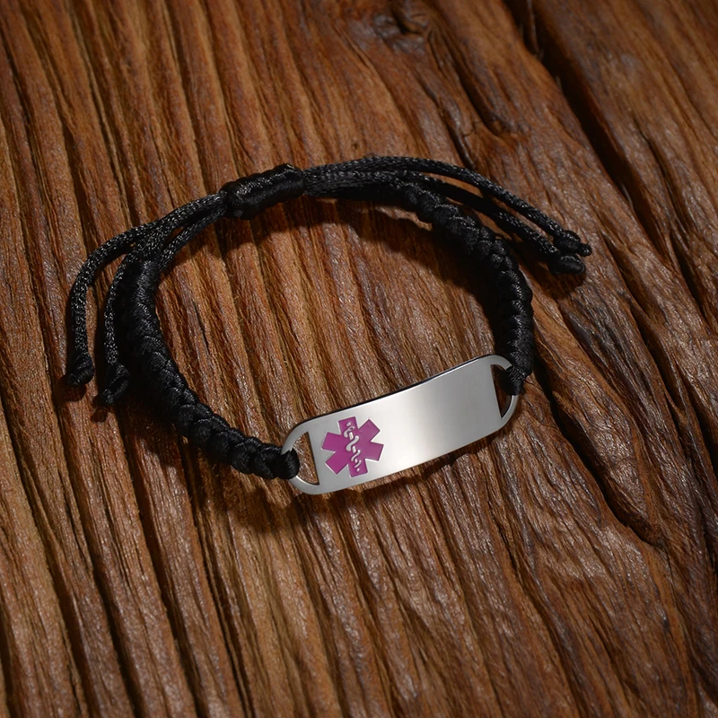 Браслет медицинский из нержавеющей стали с гравировкой синего черного и