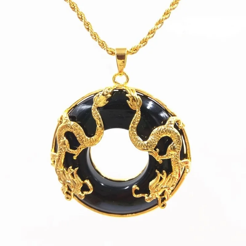 OMHXFC Wholesale European Fashion Unisex Party Birthday Wedding Gift Black Dragon Round Opal 18KT Real Gold Charm Pendant PN116 | Украшения